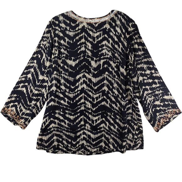 Soft Surroundings Akira Long Tunic Womens M Boho Chic‎ Beaded Sequin Ikat Batik - Picture 2 of 9